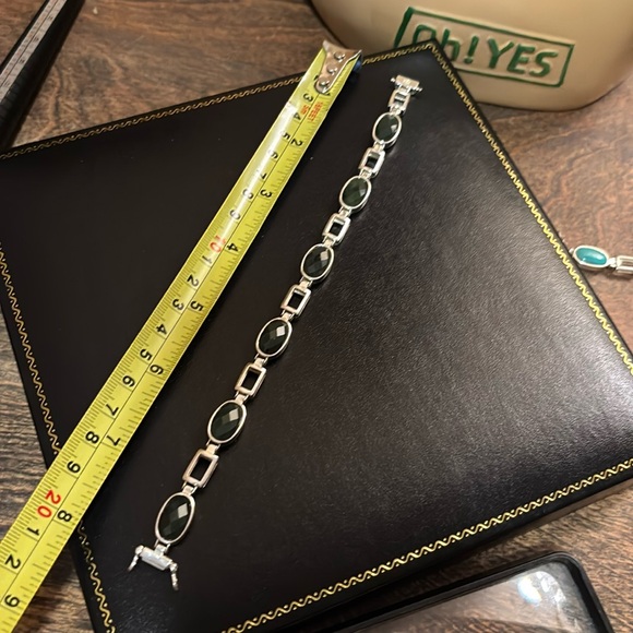 Vintage, Jay King, Silver, Pink Thulite & Nephrite Jade Reversible Link Bracelet - Picture 8 of 8